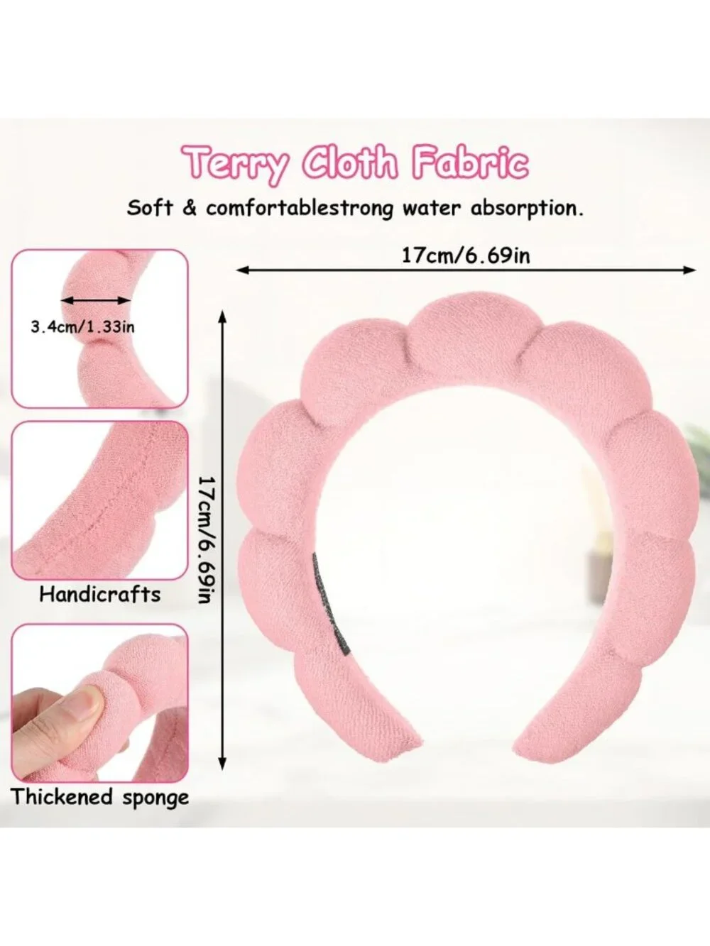 10Pcs Spa Headbands for Women - Makeup & Skincare Hair Accessories, Bubble Bands